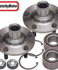 Front Wheel Bearing And Hub Assembly 5 Lug Set For 2010 To 2013 Ford Transit Connect Low Runout Direct Replacement 2 Piece OE Quality Quad Lip Seal Reduces Noise And Delivers Smooth Ride, showing two hub assemblies with bearings and hardware components."}