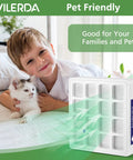 Child and cat with PreMax Pre Filter Replacement Compatible With IQAir HealthPro Series H13 True HEPA First Stage Filter in foreground.