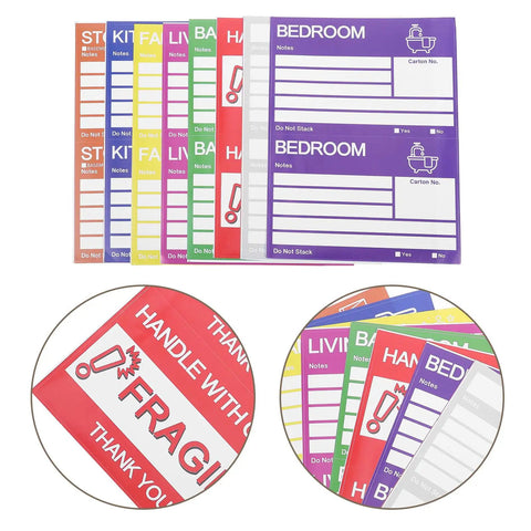 Color Coded Moving Box Labels 160 Pack With Writable Notes Area 6x4 Inches in assorted colors for home and shipping organization