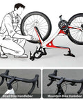 Image of a person using a Two Pack Portable Bike Repair Stand with Quick Release Handlebar Support for MTB, Road, and E Bikes.