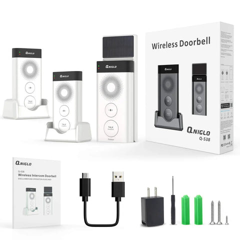 Solar Powered Wireless Doorbell Intercom All In One Kit with waterproof build, real time two way talk, transmitter and receivers