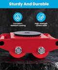 Heavy Duty Machinery Mover Skates Set For 8 Ton Capacity, red dolly in carbon steel with 360 degree top view