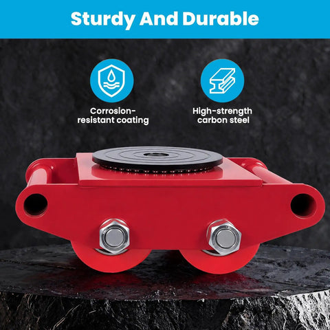 Heavy Duty Machinery Mover Skates Set For 8 Ton Capacity, red dolly in carbon steel with 360 degree top view