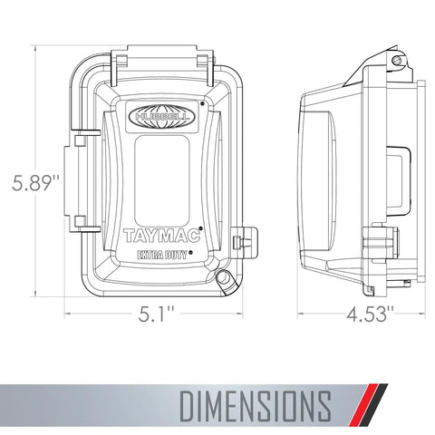 Dimensions of Rugged Nonmetallic Extra Duty In Use Cover Kit For 15 Amp WRTR GFCI Outlet, clear and gray, UL Listed.