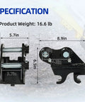 Specification diagram of Beast Mode Quick Hitch For Mini Excavators, Easy Quick Connect Coupler for Typhon Mini Machines.