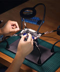 Magnetic Helping Hands Soldering Station with Large 11.1x7.1 Inch Base, 5X LED Magnifying Lamp, 4 PCB Holders, and 4 Arms