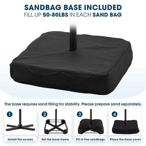 Sandbag base setup for 10 Foot Offset Cantilever Patio Umbrella With Sandbag Base Included Up To 80 Lbs For Backyard Garden And Pool Beige
