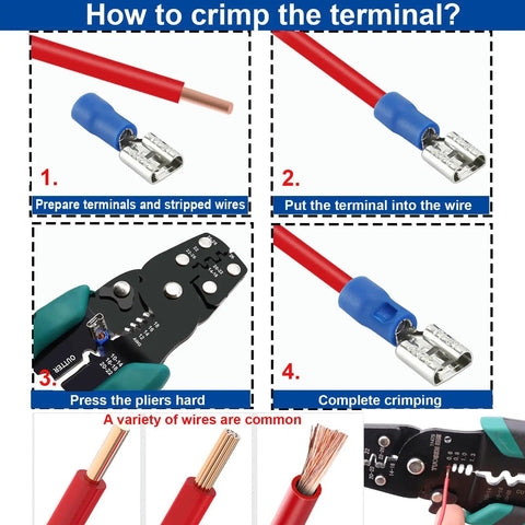 Step-by-step guide to using Insulated Wire Crimp Connectors Assortment Kit With Ring, Spade, Butt, and Quick Disconnect Terminals.