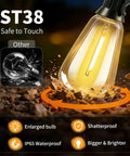 Outdoor Solar String Lights 50 Feet ST38 Shatterproof Bulbs Copper Wire Waterproof showing enlarged shatterproof bulb