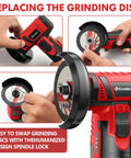 Cordless 3 Inch Mini Angle Grinder Kit With Dual 16.8V 2000mAh Batteries, 5 Grinding Wheels, Fast Charger, No Cords, And 19500 RPM Power For Cutting, Grinding And Polishing Red