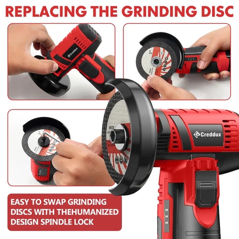 Cordless 3 Inch Mini Angle Grinder Kit With Dual 16.8V 2000mAh Batteries, 5 Grinding Wheels, Fast Charger, No Cords, And 19500 RPM Power For Cutting, Grinding And Polishing Red