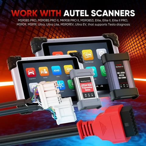 Tesla Diagnostic Cable TCAN003 Splitter For Model 3 Y S X With 20 Pin And 12 Pin To 16 Pin OBDII Adapter shown with Autel scanners