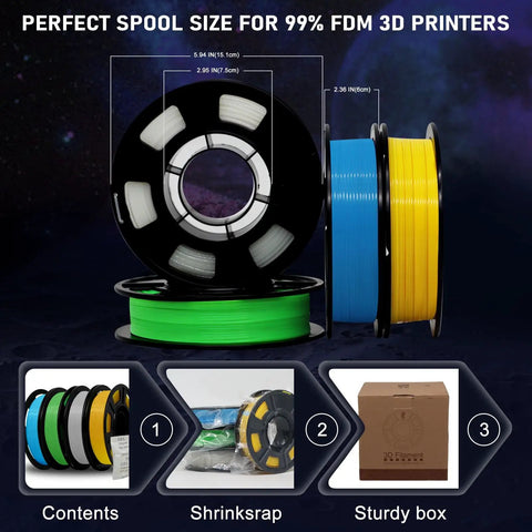 Hella Bright Glow In The Dark 3D Printer Filament Bundle 1.75 Mm Rainbow Green Blue Yellow PLA Spool 250Gx4 Pack Solid Choice For Weekend Warriors And Makers