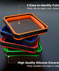 4 Pack Collapsible Silicone Magnetic Tool Trays With Dual Sided Magnetic Base Foldable 4.5 Inch Square Bowls in four colors