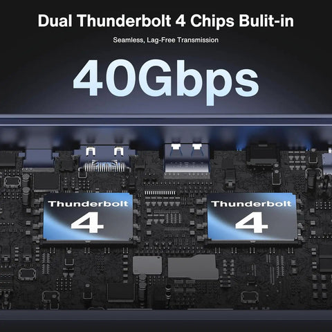 Close-up of Dual Thunderbolt 4 chips built-in for 40Gbps transmission in the Thunderbolt 4 DisplayLink dock.