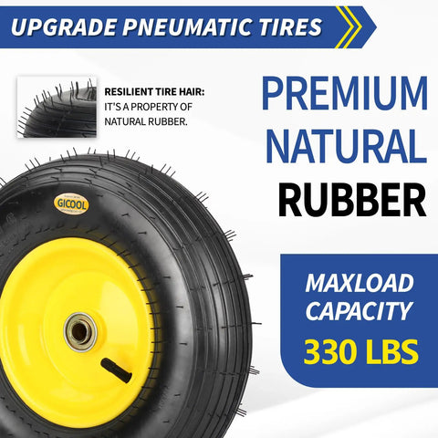 Upgrade 13 Inch Pneumatic Wheelbarrow Tire For 4.00 To 6 Wheel Size Fits Five Eighths And Three Quarters Bearings Hub From 1.75 To 6 Inches Tough As Nails Replacement For Garden Cart Dolly Trolley Wagon With 330 Pound Load Capacity
