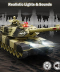 1:28 Scale RC Battle Tank For Kids 6 To 12 Kid Friendly With 2.4GHz Remote, 7 Channel Control, Realistic Lights And Sounds