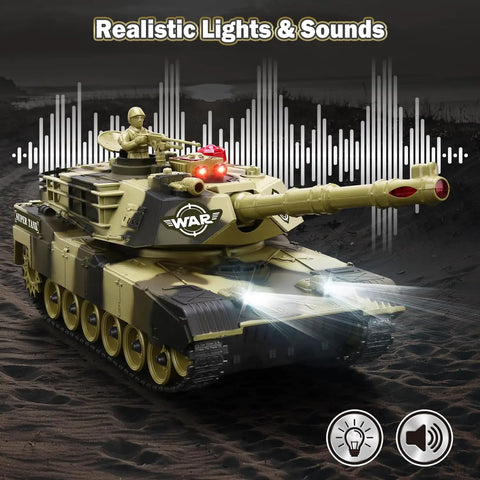 1:28 Scale RC Battle Tank For Kids 6 To 12 Kid Friendly With 2.4GHz Remote, 7 Channel Control, Realistic Lights And Sounds