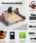 Heavy Hitter Desktop CNC Router Machine With 300W Spindle And Killer 0.01mm Precision Smart 4 Axis Controller Quick Setup accessories display.