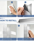 Installation guide for Hella Sick 4 Pack Stainless Steel Wall Corner Protectors with steps on cleaning and applying.