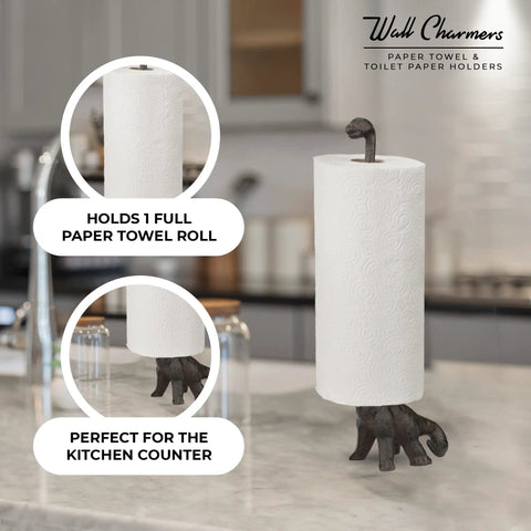 Rustic Cat Paper Towel Holder In Gold Metal Free Standing Floor Or Countertop Stand Holds Paper Towels Or Toilet Paper With Totally Farmhouse Style Decor For Kitchen And Bath on kitchen counter