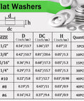 Amazon flat washers and lock washers assortment kit in 304 stainless steel; 7 SAE sizes: 1/2, 3/8, 5/16, 1/4, #10, #8, #6.