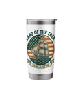 Patriotic Insulated Tumbler With US Flag Sailboat Motif Red White And Blue Stainless Steel Travel Mug Keeps Drinks Cold Or Hot