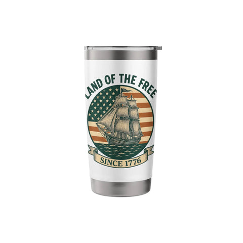 Patriotic Insulated Tumbler With US Flag Sailboat Motif Red White And Blue Stainless Steel Travel Mug Keeps Drinks Cold Or Hot
