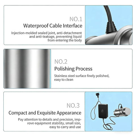 Heavy Duty Portable Ultrasonic Cleaner With 40Khz Transducer And Rustproof Stainless Probe detailed parts highlighting waterproof cable and polished stainless appearance.