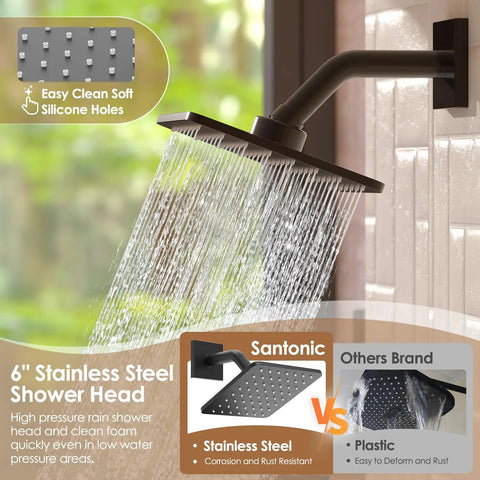 Fresh Matte Black Shower Trim Kit For Tub And Bath Smooth Turn Handle Set With Six Inch Rain Shower Head Sick Looking Modern Bathroom Faucet Conversion Valve Cartridge Not Included