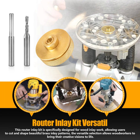 Inlay Router Bit Bushing Set For Quarter Inch Templates With One Eighth Inch Carbide Spiral Bit And Quarter Inch Shank