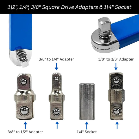 Impact Ready Offset Extension Wrench Set With One Half Inch, One Quarter Inch, And Three Eighths Inch Square Drive Adapters image