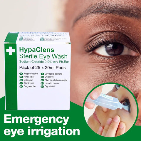 Saline Eye Wash Pods 20ml Each, Single Use, Sterile Eye Irrigation For Eye Contamination, Emergency First Aid Pack Of 25, Easy To Use Quick Dispense Eye Care Solution