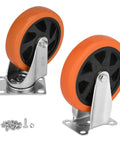 Heavy Hitter 6 Inch Caster Wheels Set Of Four With Ball Bearings and 360 Degree swivel action in orange, designed for smooth rolling.