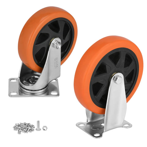Heavy Hitter 6 Inch Caster Wheels Set Of Four With Ball Bearings and 360 Degree swivel action in orange, designed for smooth rolling.