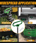 Two Pack Magnetic Trailer Hitch Pins 1/2 Inch for Lawn Mowers ATVs Trailers, handle and clip, green, shown in use.