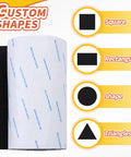 Custom shapes black self adhesive felt strips for hardwood floors, showcasing square, rectangular, circular, and triangular options.