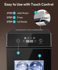 Control panel of Crystal Clear Ice Ball Maker For Countertop 2.4 Inch Spheres 2 Piece Set, showing touch buttons and ice chamber