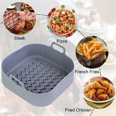 Two Pcs Silicone Air Fryer Liners 8 Inch Nonstick Reusable Parchment Paper Fits 3.6 to 6.8 Qt Square Air Fryers Easy Cleanup