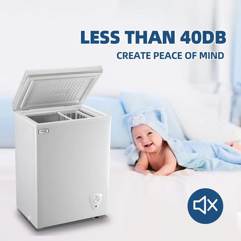 Real Deal 3.5 Cu Ft Compact Chest Freezer With Removable Storage Basket And Smooth Thermostat Dial For Low Noise Dorm Room Or Garage Cold Storage Efficiency.