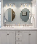 Three Light Brushed Nickel Vanity Light For Bathroom Over Mirror Glass Wall Mount Dimmable Modern Vanity Lighting Installed in Bathroom