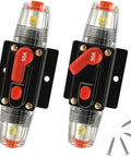 50 Amp Manual Reset DC Circuit Breaker Weatherproof Inline Fuse Holder For 12 To 48 Volt Systems With 3 15 AWG Leads Overload Protection For Car Audio Amp RV Boat Marine Truck Solar Pack Of 2, dual 50A manual-reset breakers with screws