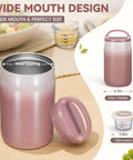 Big 27oz Wide Mouth Food Jar Made From Stainless Steel Keeps Your Grub Hot For Ten Hours Straight Up Leak Proof Performance Locks In Chill Till Midnight Perfect For Grab And Go Work Or School Vibes Pink with wide mouth design and measurements.
