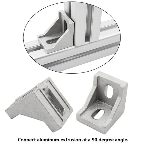 10 Pack Aluminum Profile Corner Bracket 40x35x40mm for 4040 Series 8mm Slot in L shape shown installed and standalone