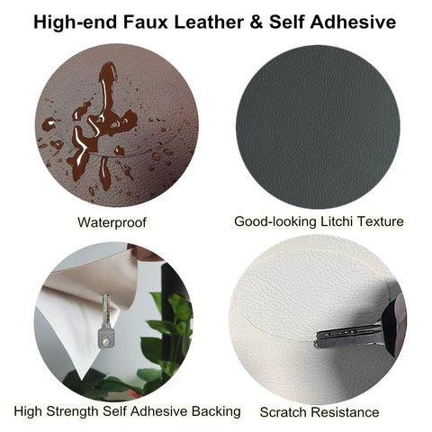 High-end faux leather, waterproof with scratch resistance, highlighting Heavy Duty Self Adhesive Leather And Vinyl Repair Tape 3X60 Inch.