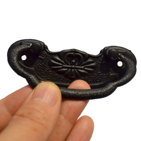 4 Pcs Black Ring Drawer Pulls With Screws, Vintage Antique Style Cabinet Handles for Furniture Wood Boxes, Medium Size, Zinc Alloy