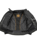 Interior view of women's armored textile motorcycle jacket with removable liner and reflective piping, ready for all seasons.