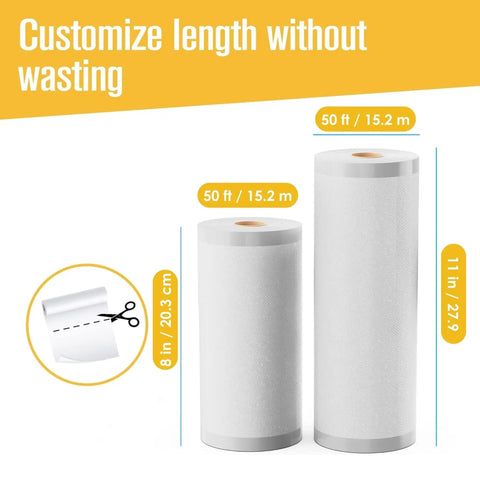 Two Pack Commercial Grade Vacuum Seal Bags And Rolls For Food Storage 8 Inch By 50 Feet And 11 Inch By 50 Feet Microwave And Freezer Safe