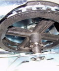 Close-up of gear mechanism in Beefed Up Chain Hoist Replacement Kit For Garage Doors 2000R 4 To 1 Reduction Wall Mount With 1 Inch Shaft.