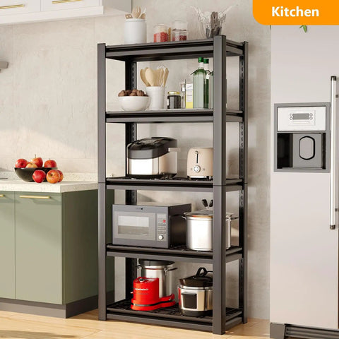 Beefy Heavy Duty Five Tier Steel Storage Shelving Unit With 600 Lb Per Shelf Capacity, Built For Garage And Warehouse Use, 72 Inch High, 35 Inch Wide, 16 Inch Deep, Industrial Metal Shelves Built To Last in kitchen